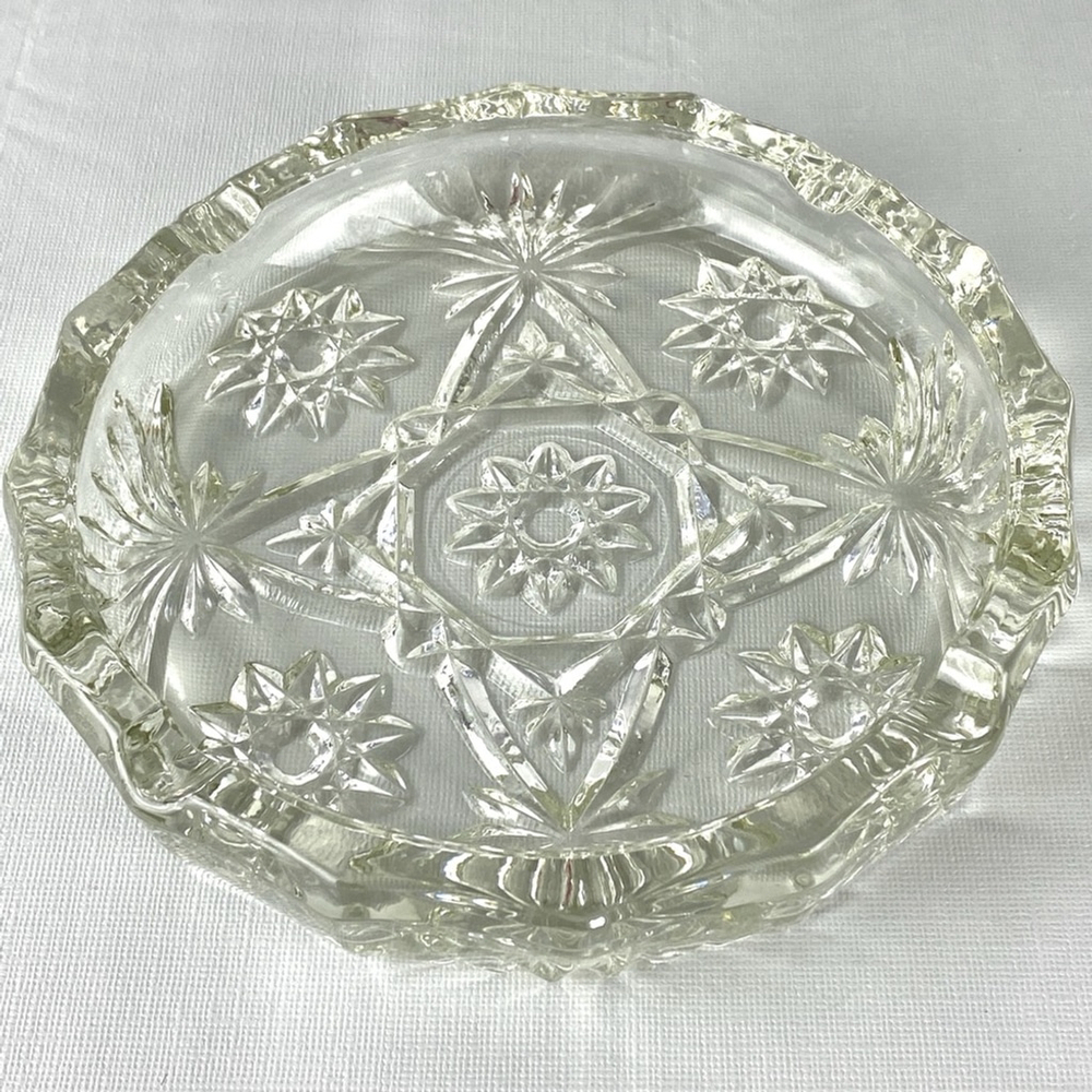 Vintage Clear Crystal Cut Ashtray 7.5 inches Round Glass Dish